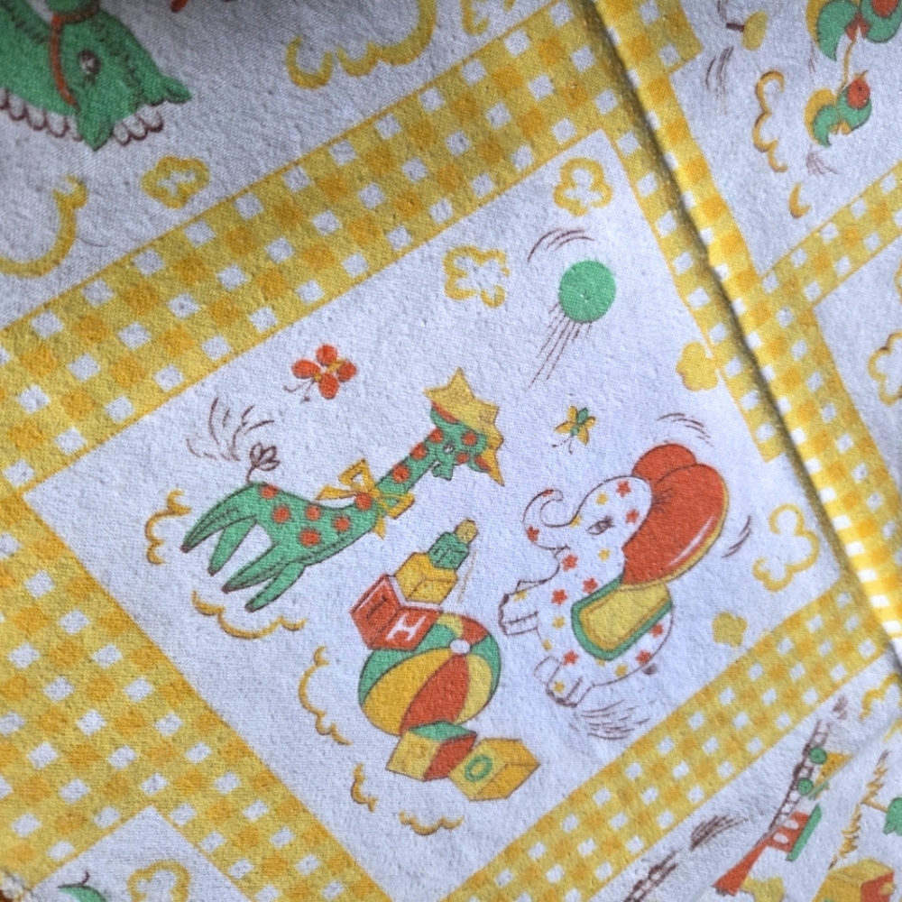Vintage Baby Recieving Blanket Yellow and White Animal Print 100% Cotton